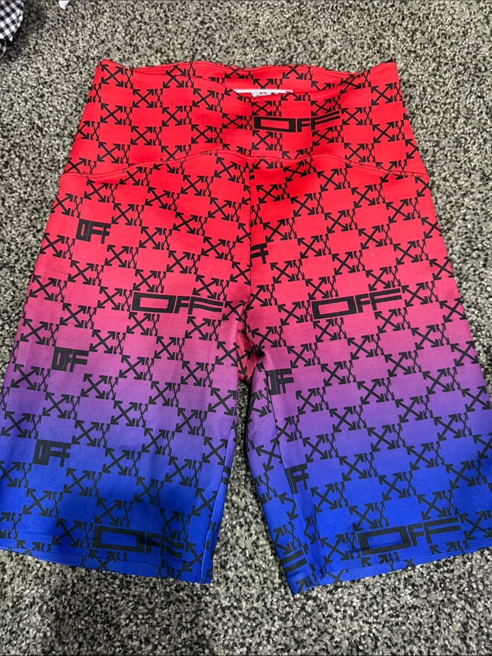 Gradient Pink to Blue Athletic Compression Shorts with Black Logo Print